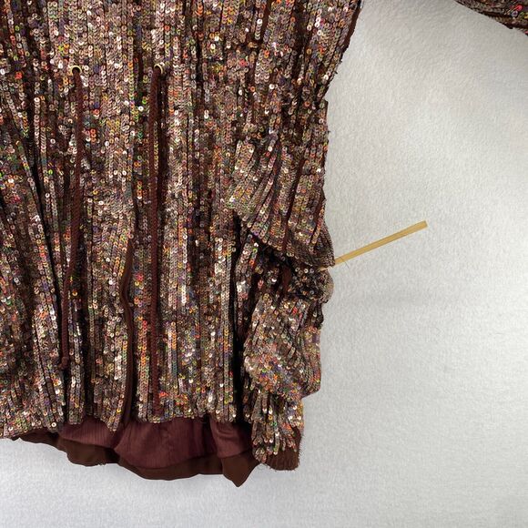 DIABLESS Jacket Womens L Seqiun Embellished Hoodie Coat Full Zip Cinched Brown - Picture 7 of 16